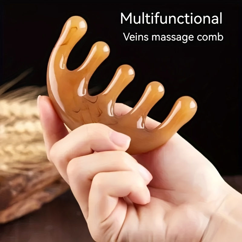 Miniature : Big Teeth Head Acupoint Green 5-Tooth Meridian Blood Massage Comb Resin Large-To
