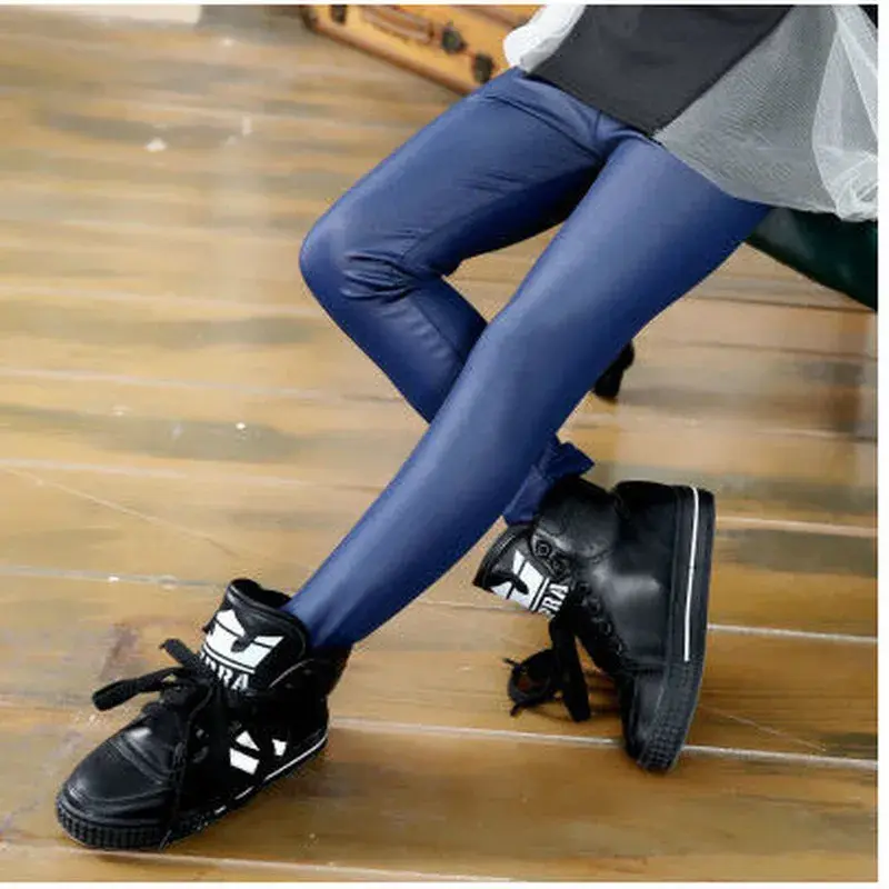 Miniature : Spring Children's Pants for Girls Fashion Faux Leather Girls Leggings Thin Kids 