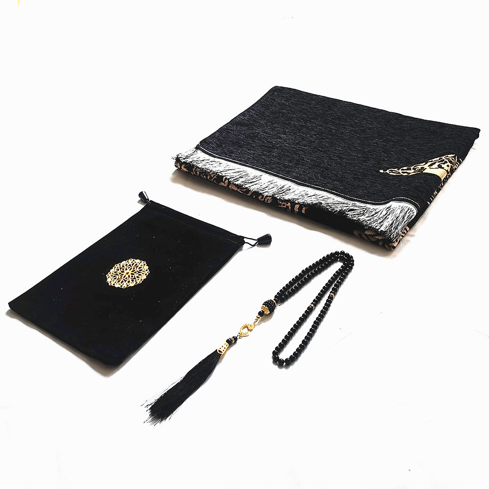 Miniature : Muslim Prayer Rug Islamic Turkish Black Chenille Ramadan Washable Mat Woaven Isl