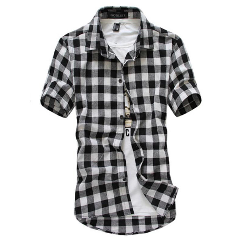 Thumbnail: Men Red Black Plaid Short Sleeve Checkered Shirt Casual Summer Fashion Top