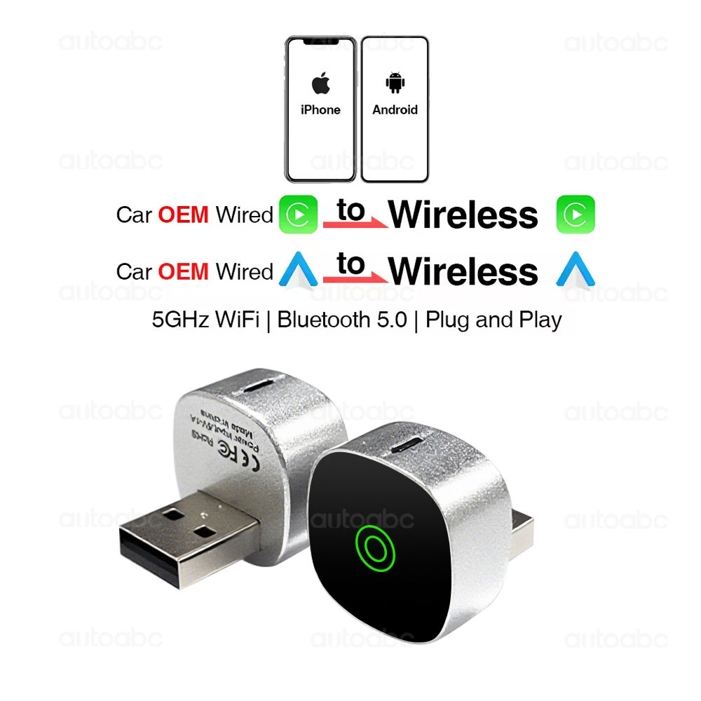 2025 New AUTOABC 2 In 1 Wireless CarPlay Adapter Plug & Plug Auto Connect No Del