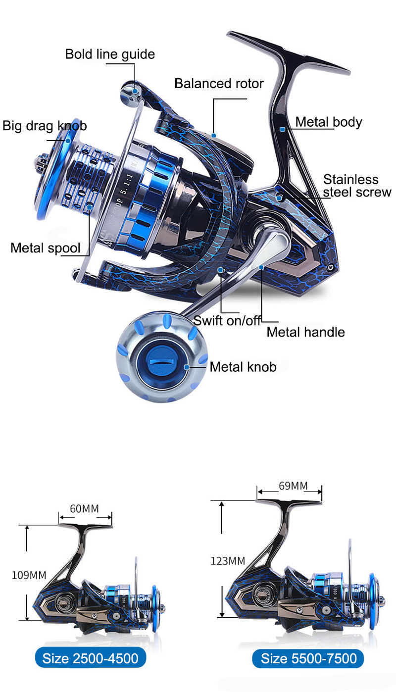 Miniature : MBLN Brand,Spinning Fishing Reel, 90% Full Metal, Alloy Gear&Spool&Foot&Handle, 