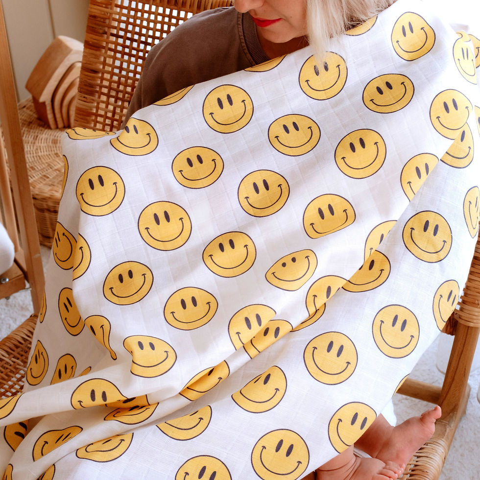 Miniature : Muslin Swaddle Baby Blanket - Smiley