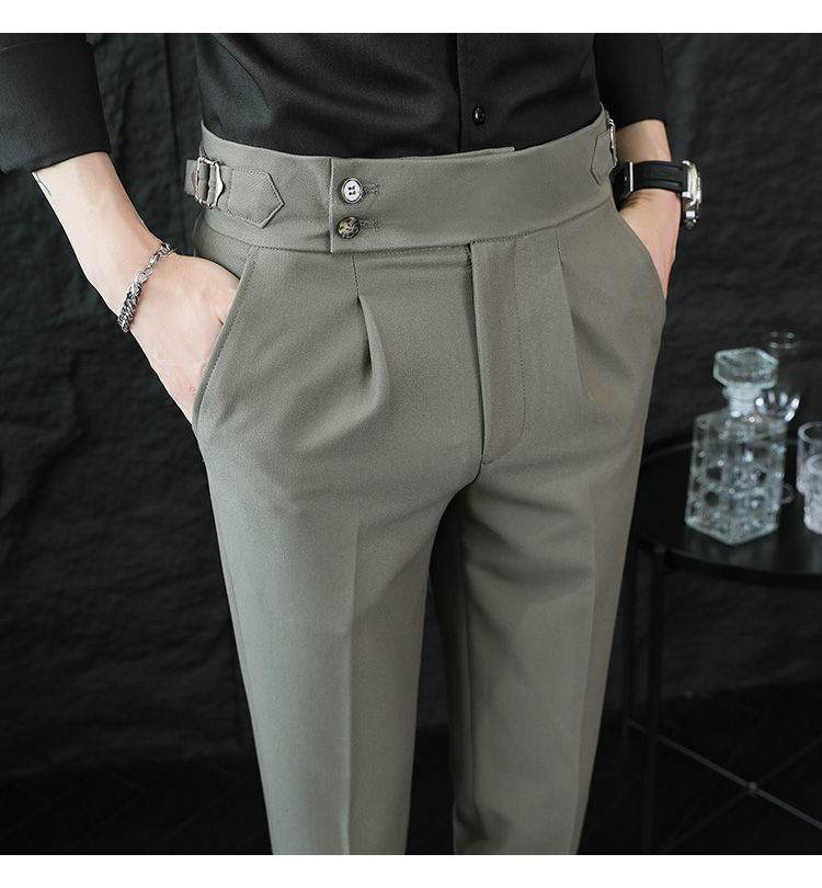 Miniature : High Quality Italian Style High-waisted Suit Pants Fashion Neapolitan Men's Slim