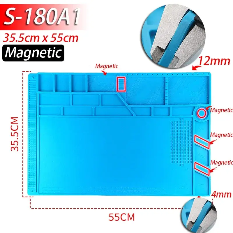 Miniature : Soldering Station Mat Silicone Work Mat Heat Resistant 932°F Anti-Static Magnet