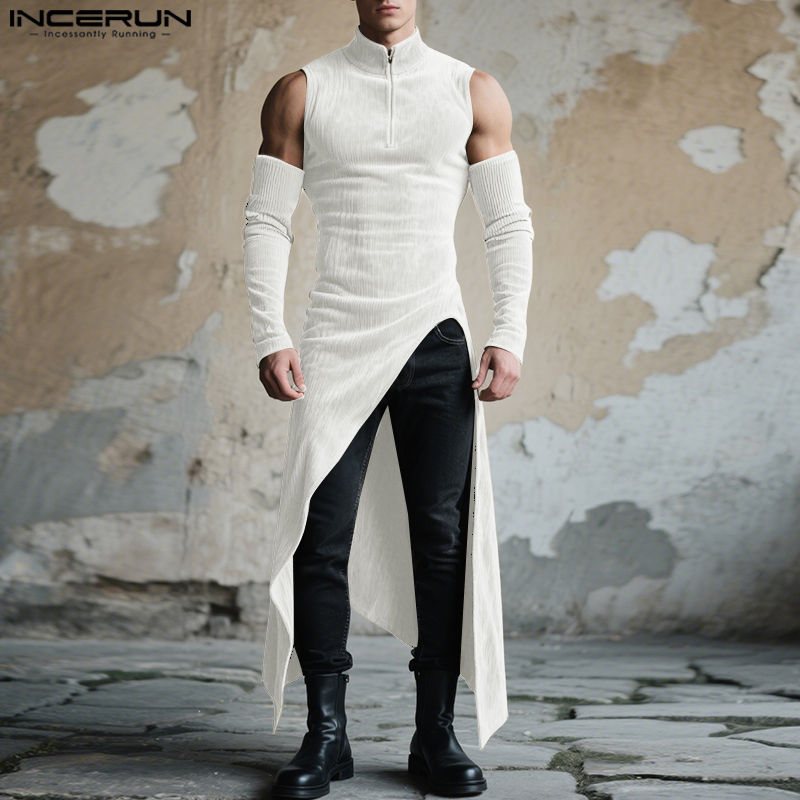 Miniature : INCERUN Men Irregular T Shirt Solid Off Shoulder Long Sleeve Casual Male Tee Top