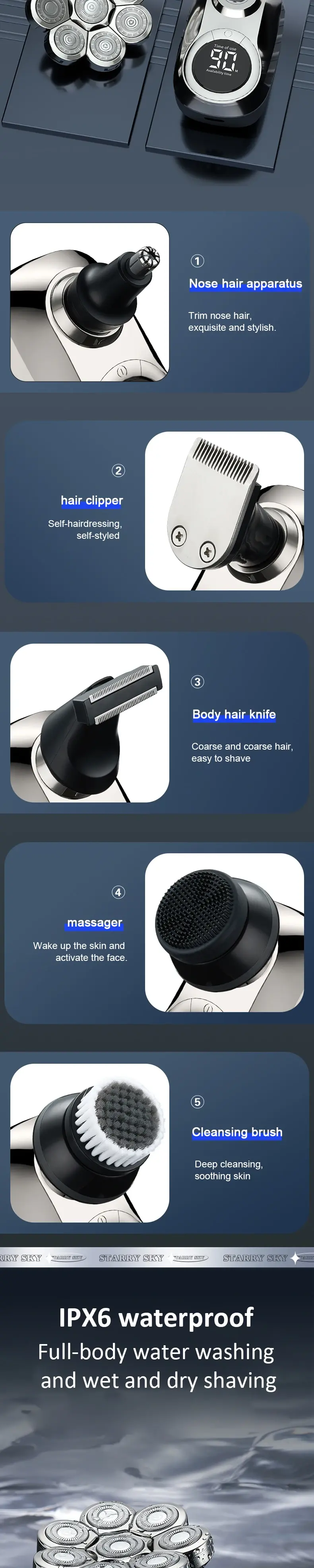 Miniature : 9D Floating Electric Shavers for Men Bald Head IPX7 Waterproof Electric Razor We
