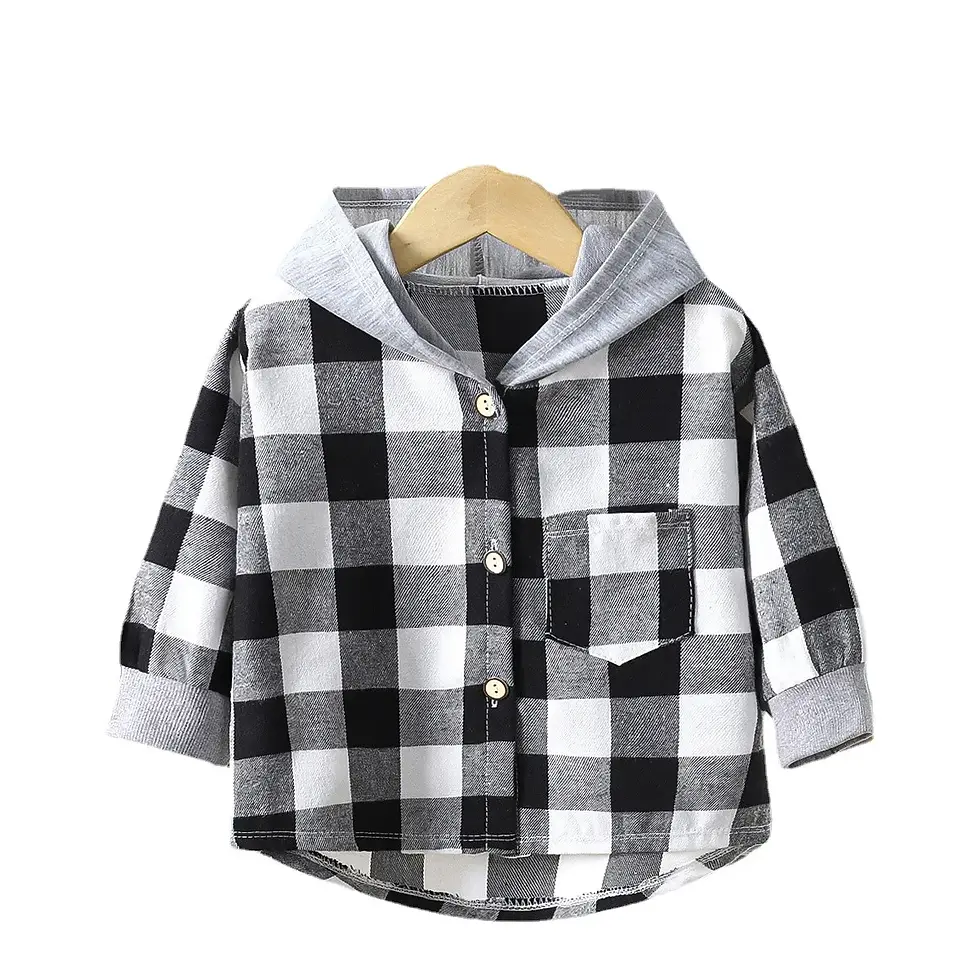 Miniature : Children's Hooded Shirts Kids Clothes Baby Boys Plaid Shirts Coat for Spring Aut