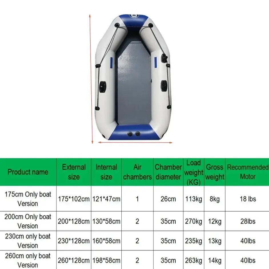 Miniature : 175-260cm Inflatable Boat Fishing Kayak PVC Wear-resistant Foldable Air Rowing f