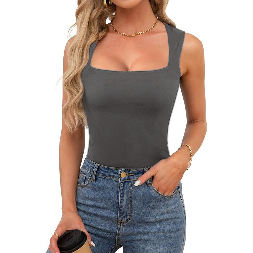 Miniature : Sexy Slimming T-Shirts for Women Fashion Square Neck Sleeveless Tops Harajuku Ta