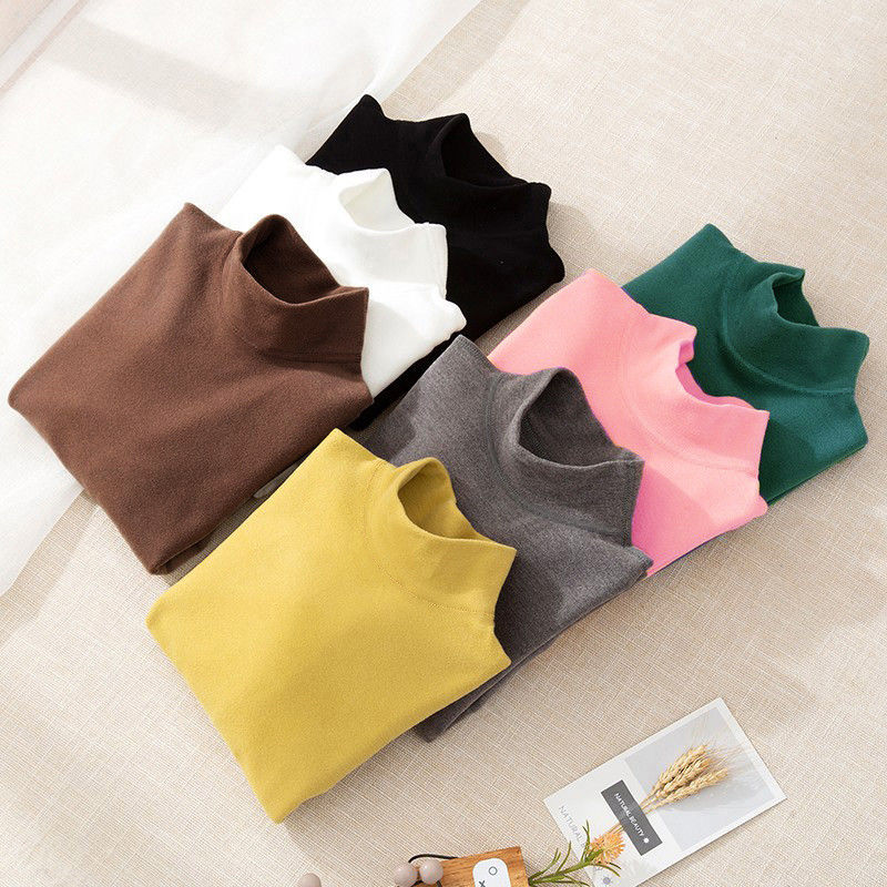 Miniature : Children's Clothing Boys Girls Winter Thermal T-shirts Turtleneck Solid Long Sle