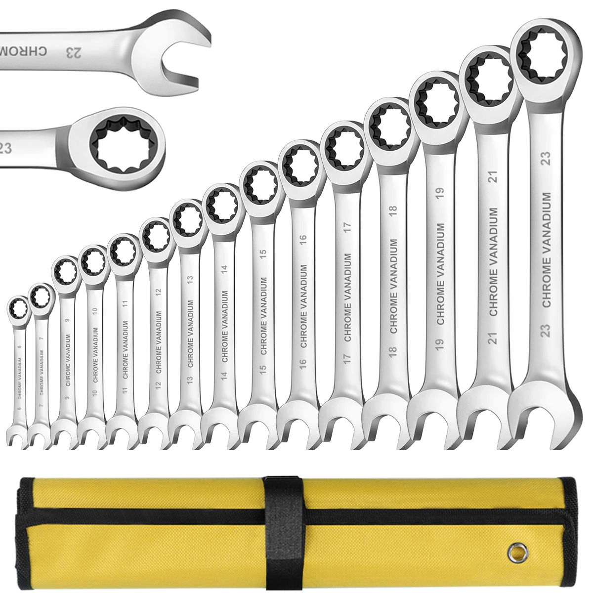 WEELEE Ratcheting Combination Wrench Set, Metric 6-19mm Auto Repair Key Wrenches