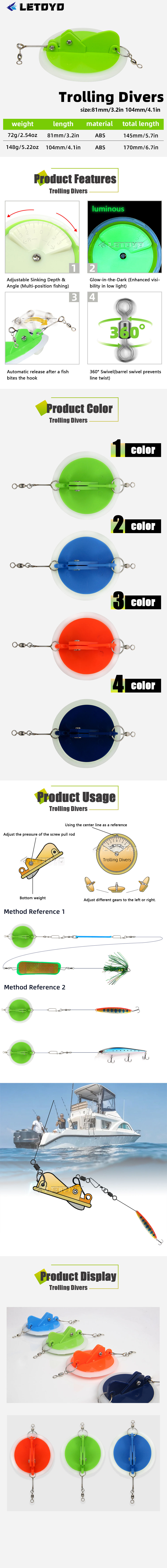 Miniature : LETOYO 3.2in 4.1in Luminous Trolling Diver Dipsy Diver Fishing Deep Diver For Tr