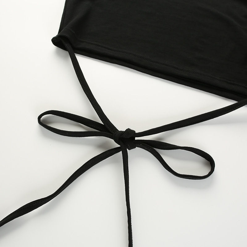 Miniature : 2025 Summer Women Black Short T-Shirts Sexy Crop Tops Short Sleeve Bandage Tee T