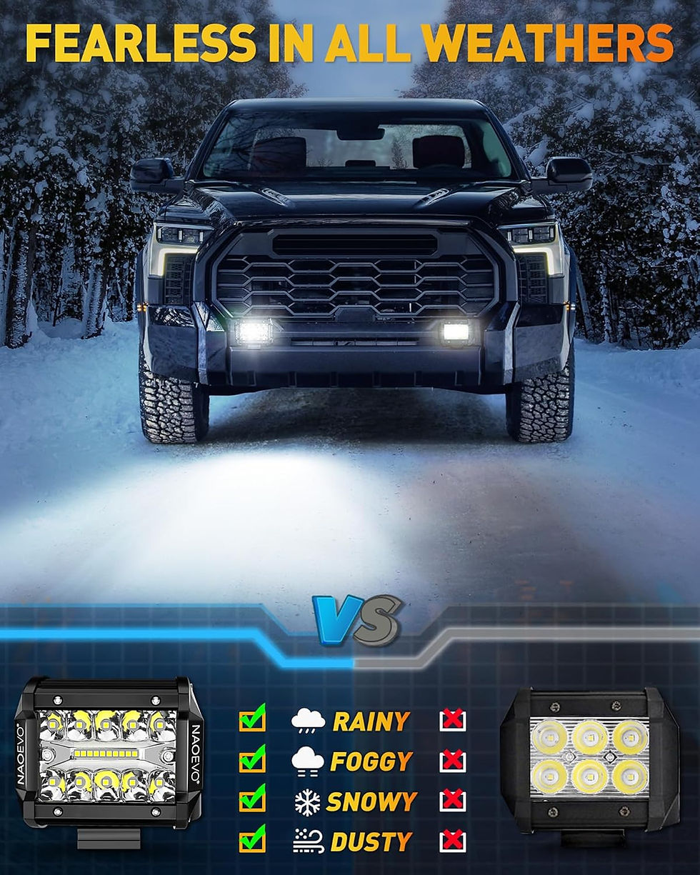 Miniature : NAOEVO 4 Inch 2Pcs LED Pod Lights Spot Flood Combo LED Fog Driving 4x4 Off Road 