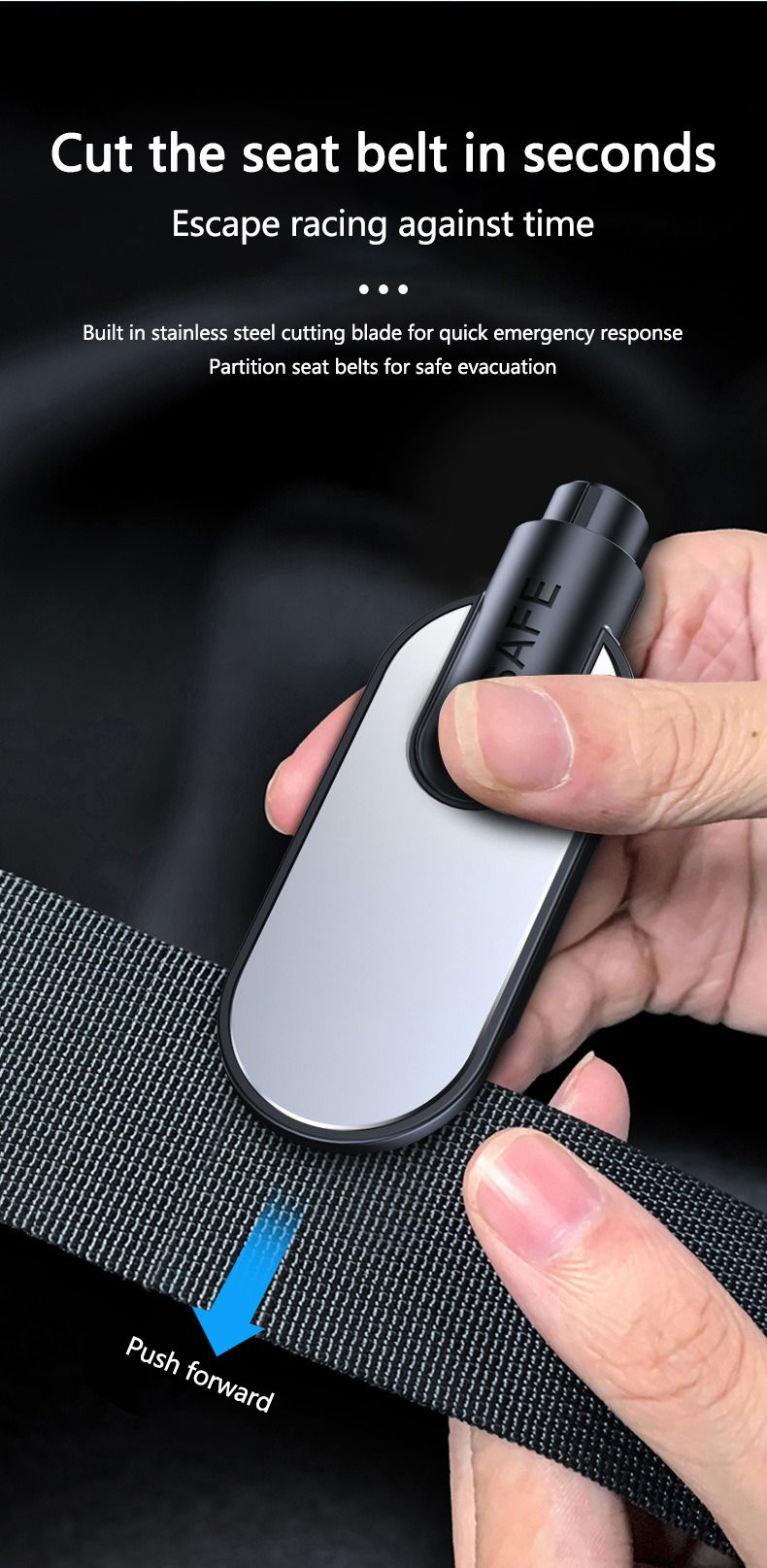 Miniature : Car Safety Hammer Window Glass Breaker Emergency Escape Tool (broken window + se