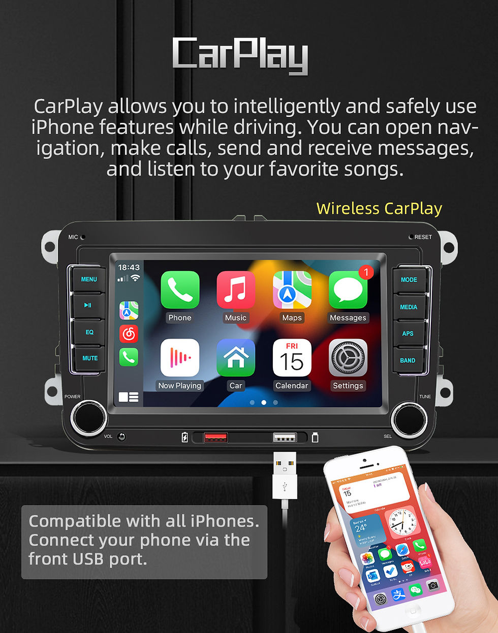 Miniature : BQCC 7" HD Car MP5 Player FM BT Colorful lights RDS Radio Mirrorlink USB chargin