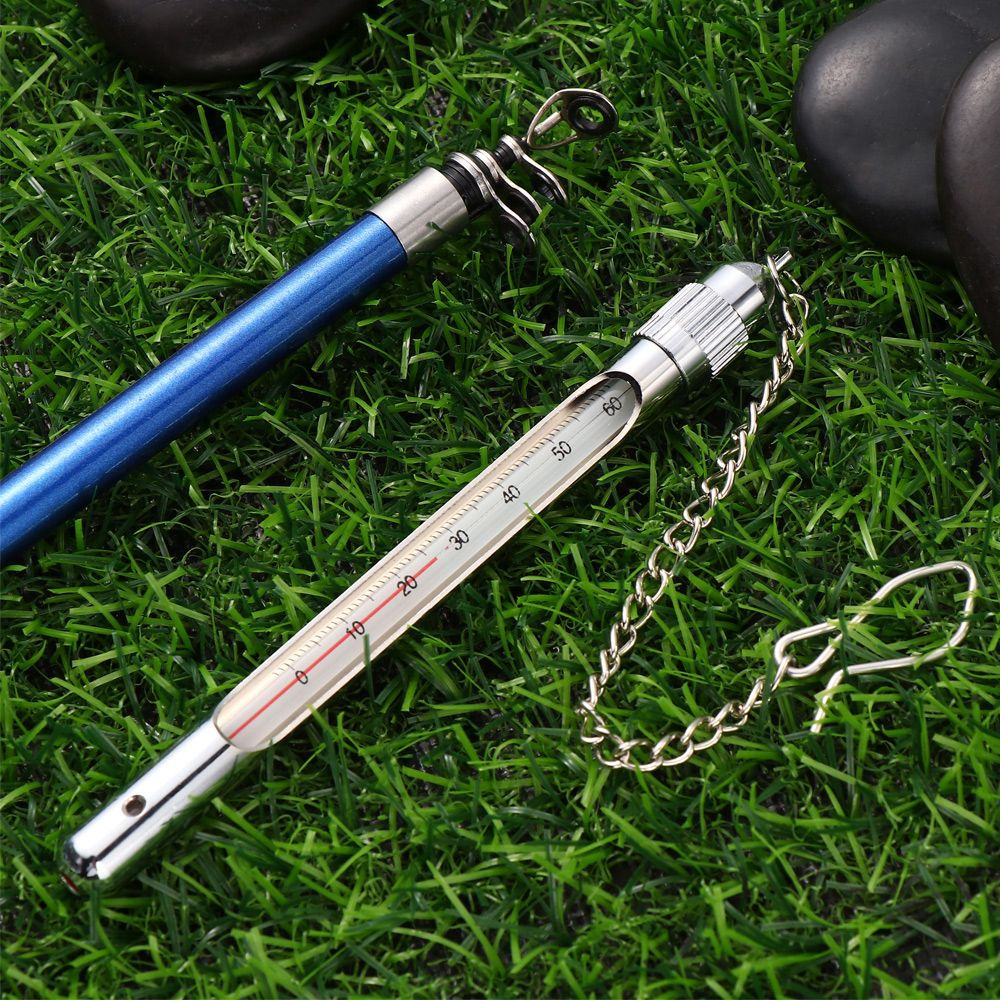 Stainless Steel Stream Water Temperature Fishing Thermometer with Carabiner Sens