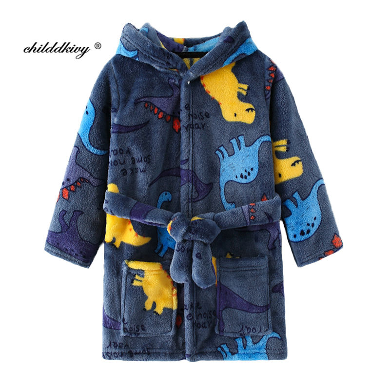 Miniature : Boy and Girls Flannel Pajamas Robe Autumn and Winter Children Sleepwear Soft Hoo