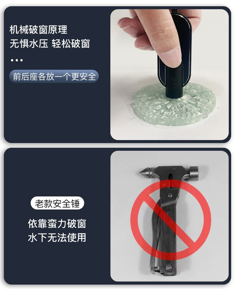 Miniature : Car Safety Hammer Window Glass Breaker Emergency Escape Tool (broken window + se