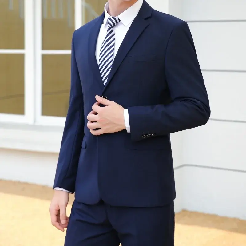 Thumbnail: 8XL Suit (Blazer+pants) Fashion Business Gentleman Italian Style Slim Solid Colo