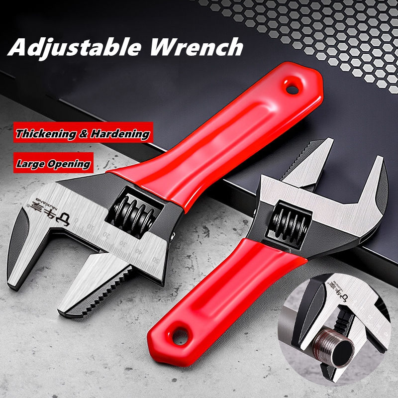 Miniature : 1 Pcs 6/8” Short Handle Adjustable Wrench Oversized Open Bathroom Wrench Mini 
