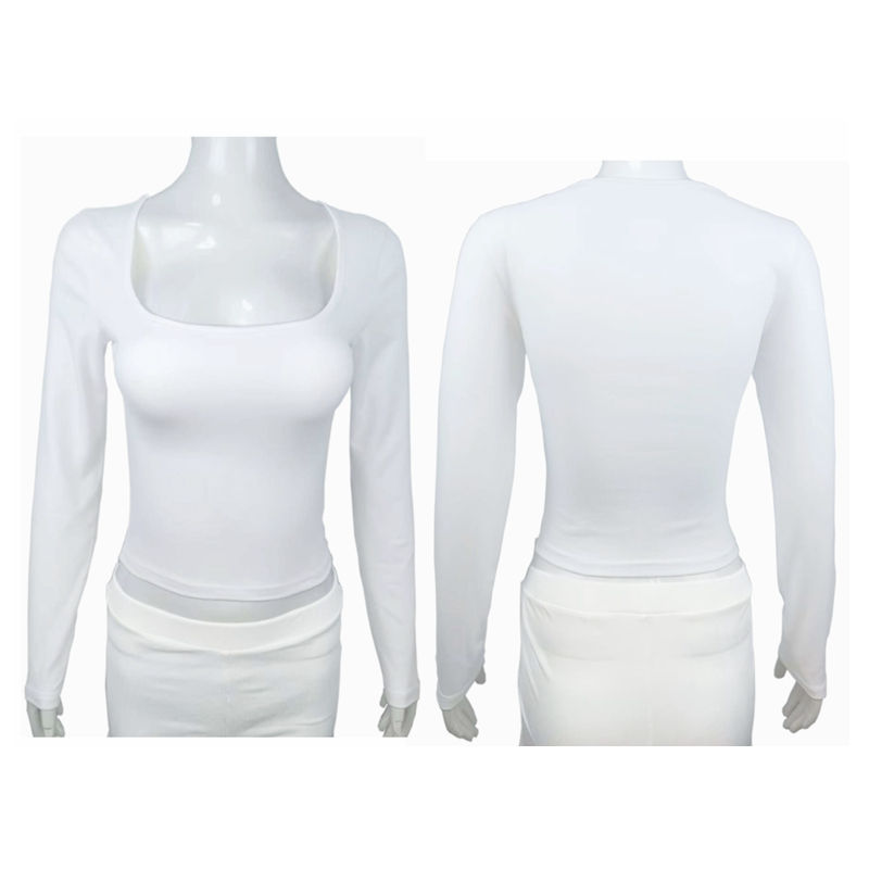 Miniature : Long Sleeve T-shirt Slim Tops Sexy Woman Clothing Square-Cut Collar Close-fittin