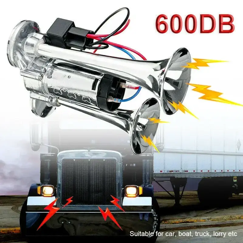 Miniature : 600DB Horn 12V Super Loud Car Electric Horn Dual Trumpets Air Horn Speaker For C