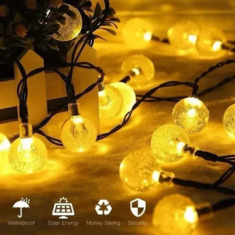 Miniature : Solar String Lights Outdoor Crystal Fairy Light Chritmas Garland 8 Modes Waterpr
