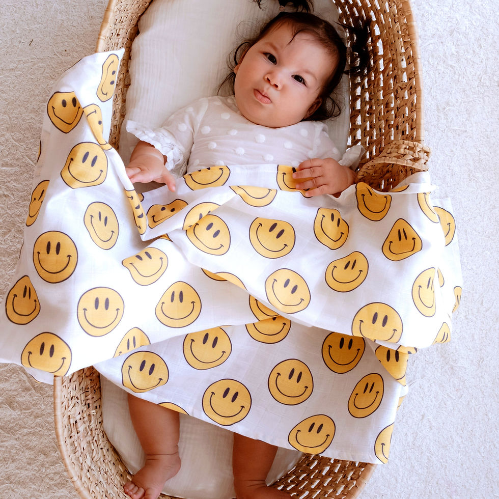 Miniature : Muslin Swaddle Baby Blanket - Smiley