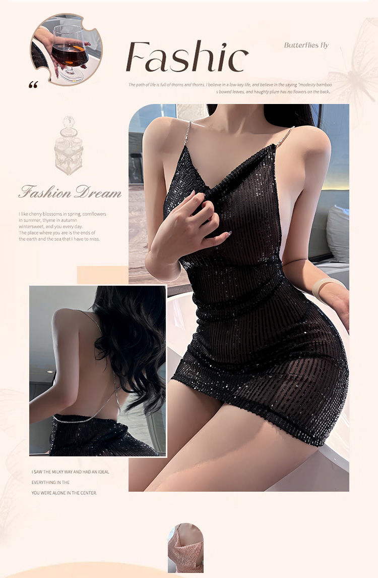 Miniature : Dress Tight suspender hip hugging short skirt sequins women's clothes Party dres