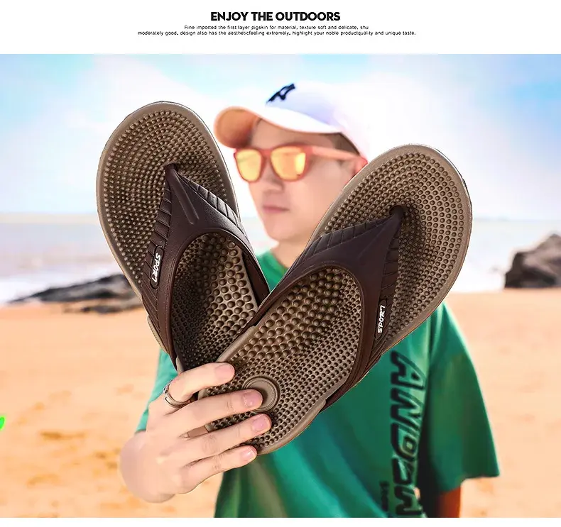 Miniature : Massage Flip Flops for Men Summer Breathable Beach Shoes Sandals Men Luxury Flip