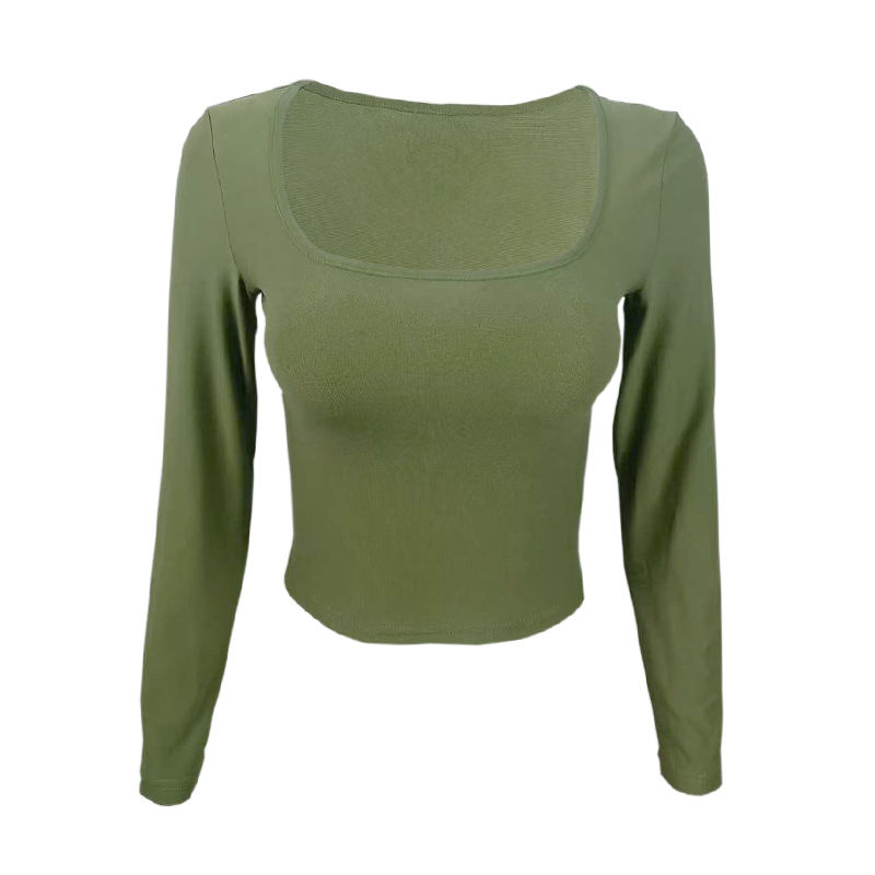 Miniature : Long Sleeve T-shirt Slim Tops Sexy Woman Clothing Square-Cut Collar Close-fittin