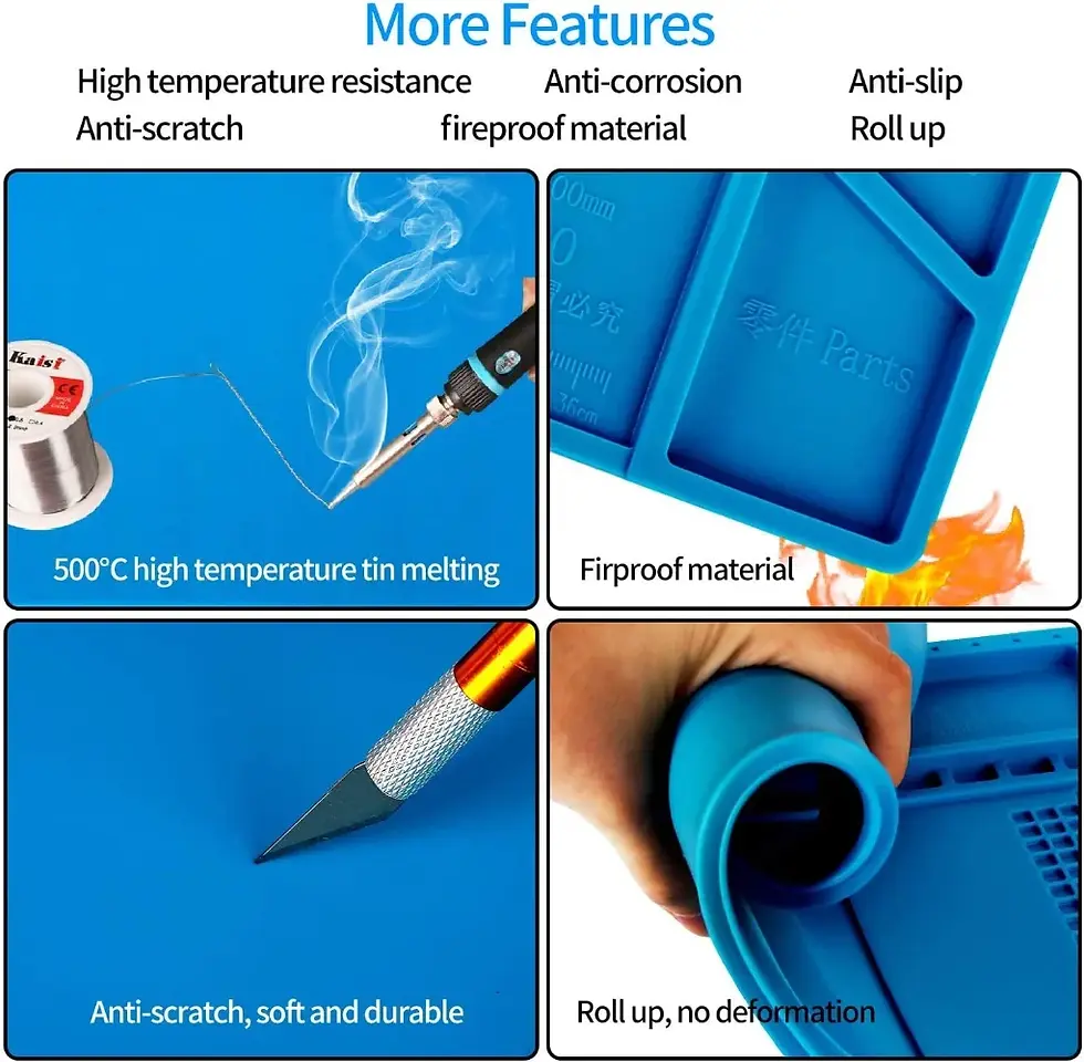 Miniature : Soldering Station Mat Silicone Work Mat Heat Resistant 932°F Anti-Static Magnet