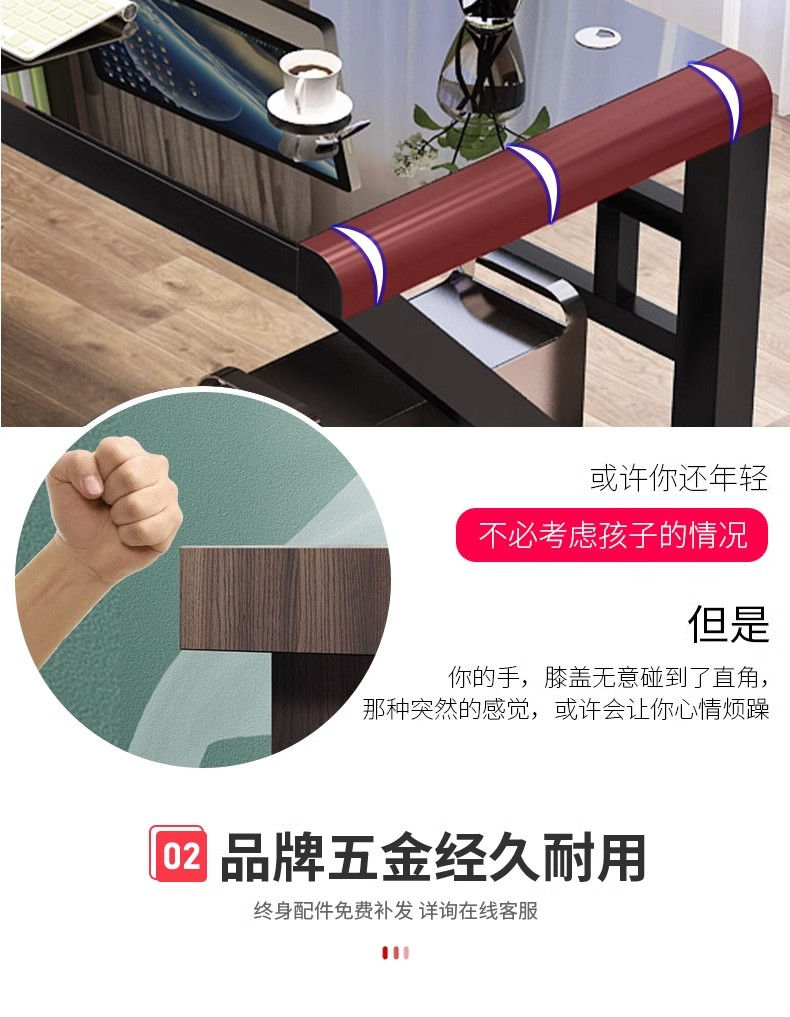 Miniature : Desktop Computer Desk, Desk, Student Home, Bedroom Tempered Glass Gaming Table, 