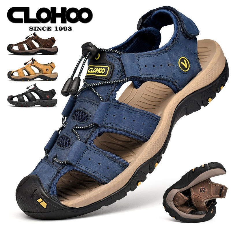 Miniature : CLOHOO Men's Sandals Handmade Thick Bottom Rubber Breathable Casual Slip-On Beac