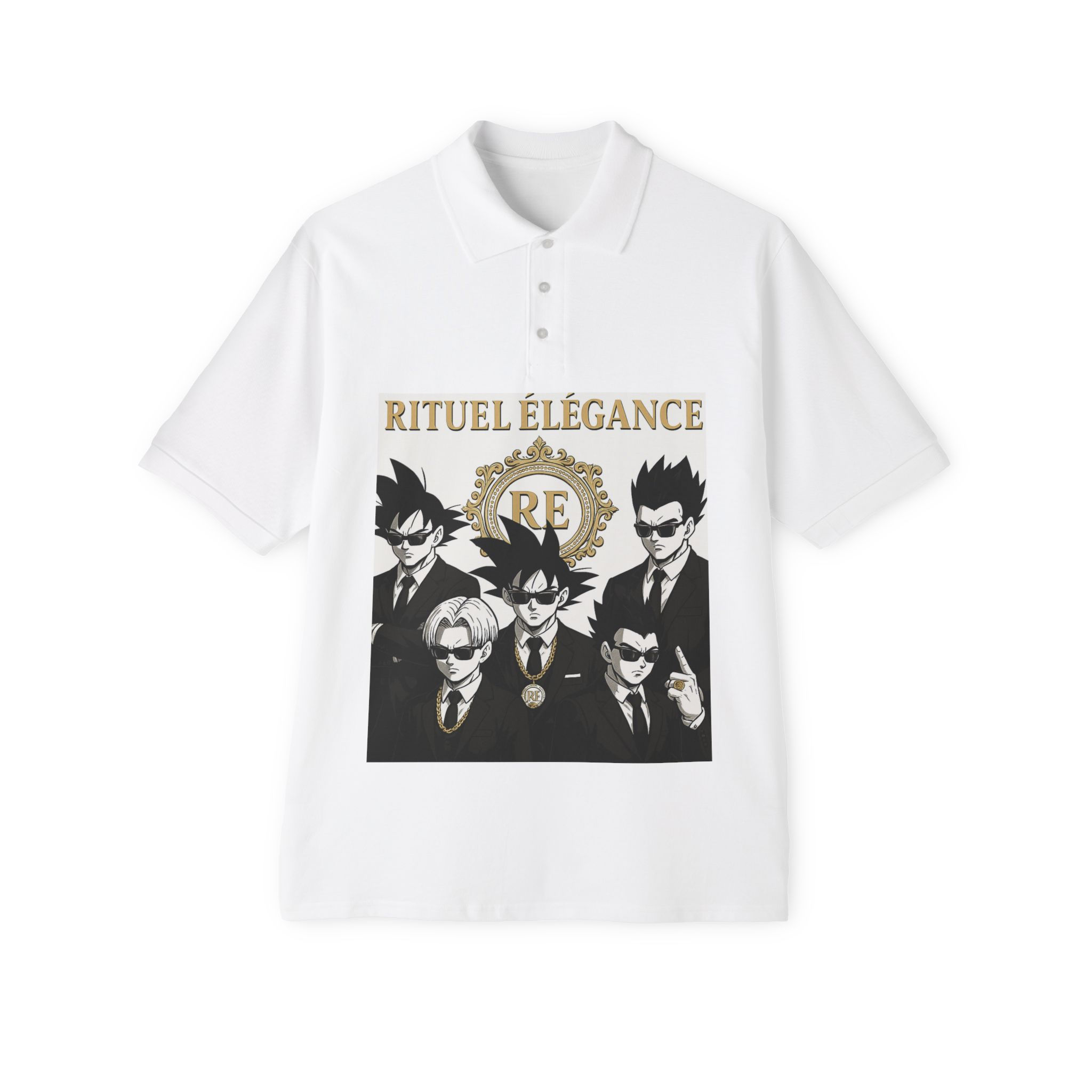Stylish Graphic Polo Shirt - Rituel Élégance, for Manga Fans,