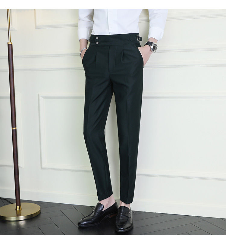 Miniature : High Quality Italian Style High-waisted Suit Pants Fashion Neapolitan Men's Slim