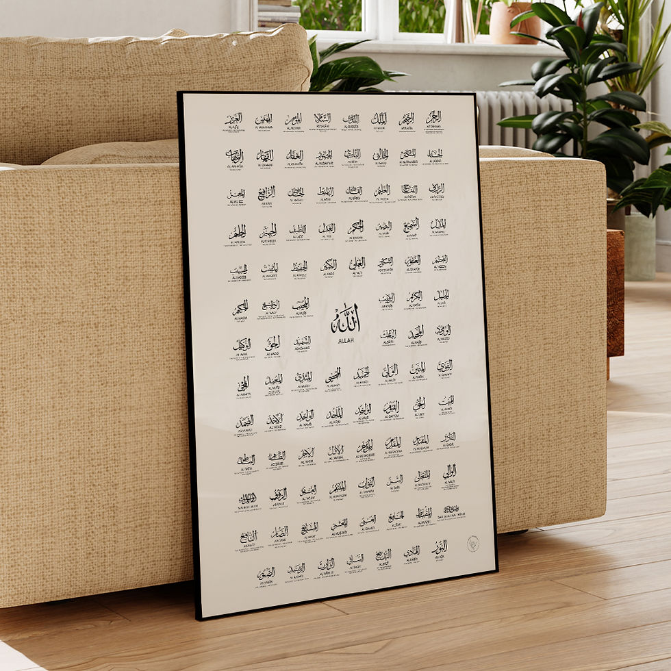 Miniature : Islamic Muslim 99 Names Of Allah With Meaning Calligraphy Asmaul Husna Allah Nam