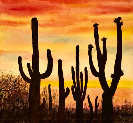 Tucson Sunset.jpg, Watercolor on Paper, 10" x 10"