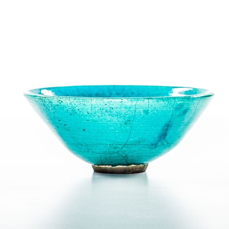 ceramic raku bowl with turquoise crackle glaze