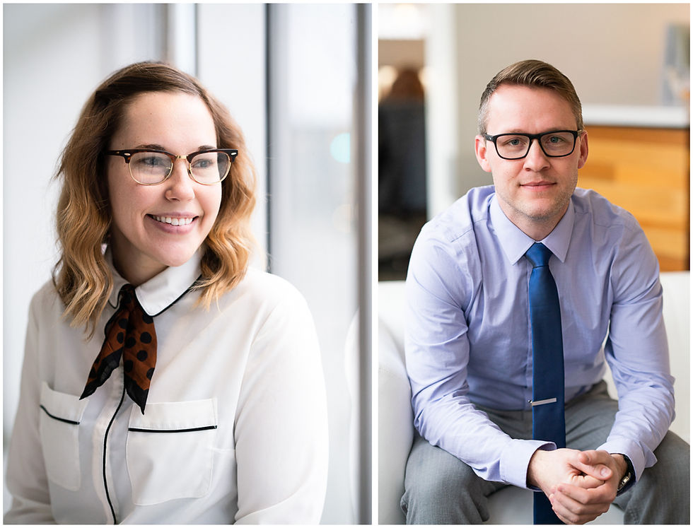 Young professionals wearing glasses for their professional headshots