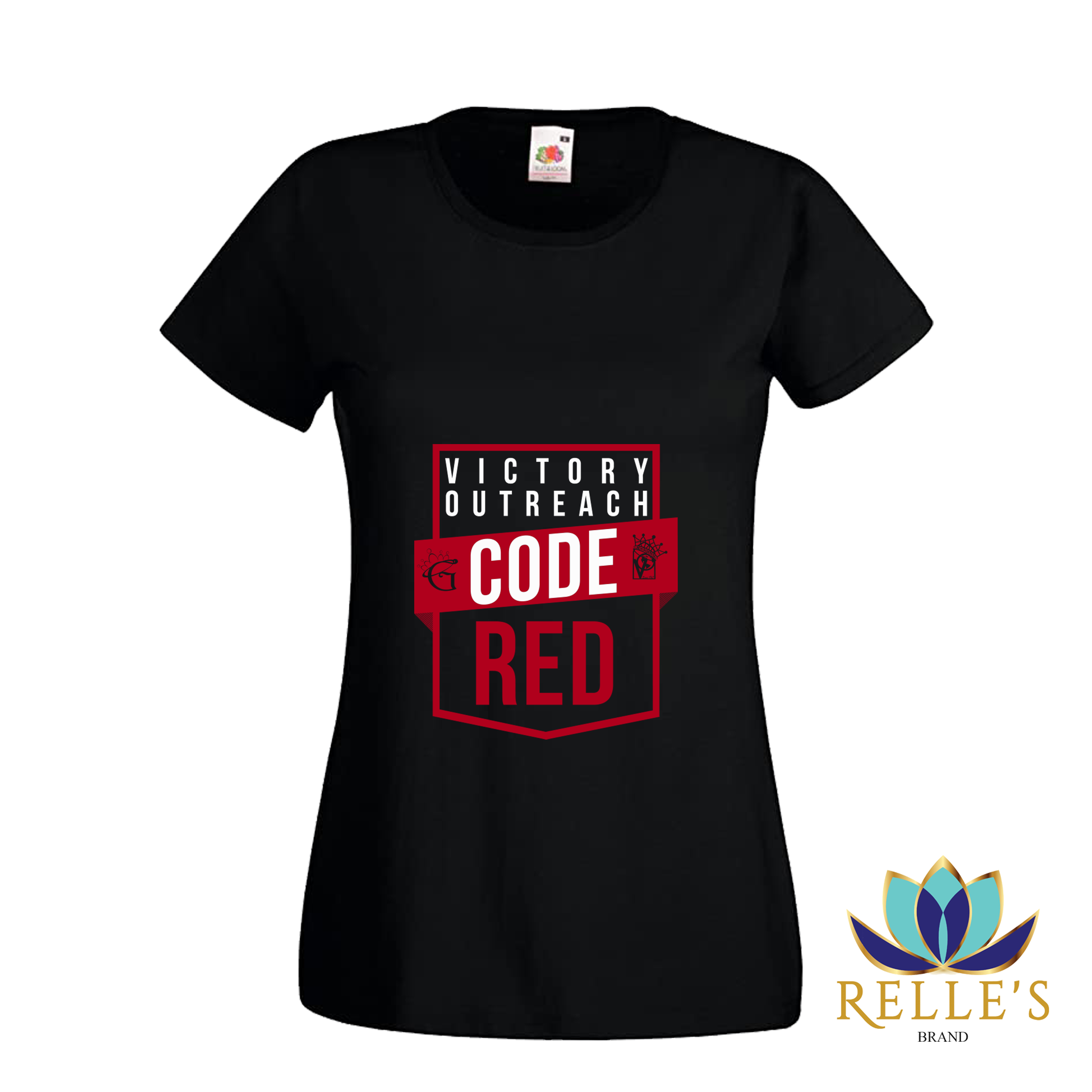 Womens Black Victory Outreach Code Red T Shirt Relles Brand