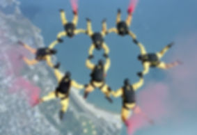 Skydivers Holding Hands