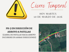 AVISO DE CIERRE TEMPORAL EN LA CARRETERA PR-3 POR INSTALACIÓN DE TUBERÍA SANITARIA