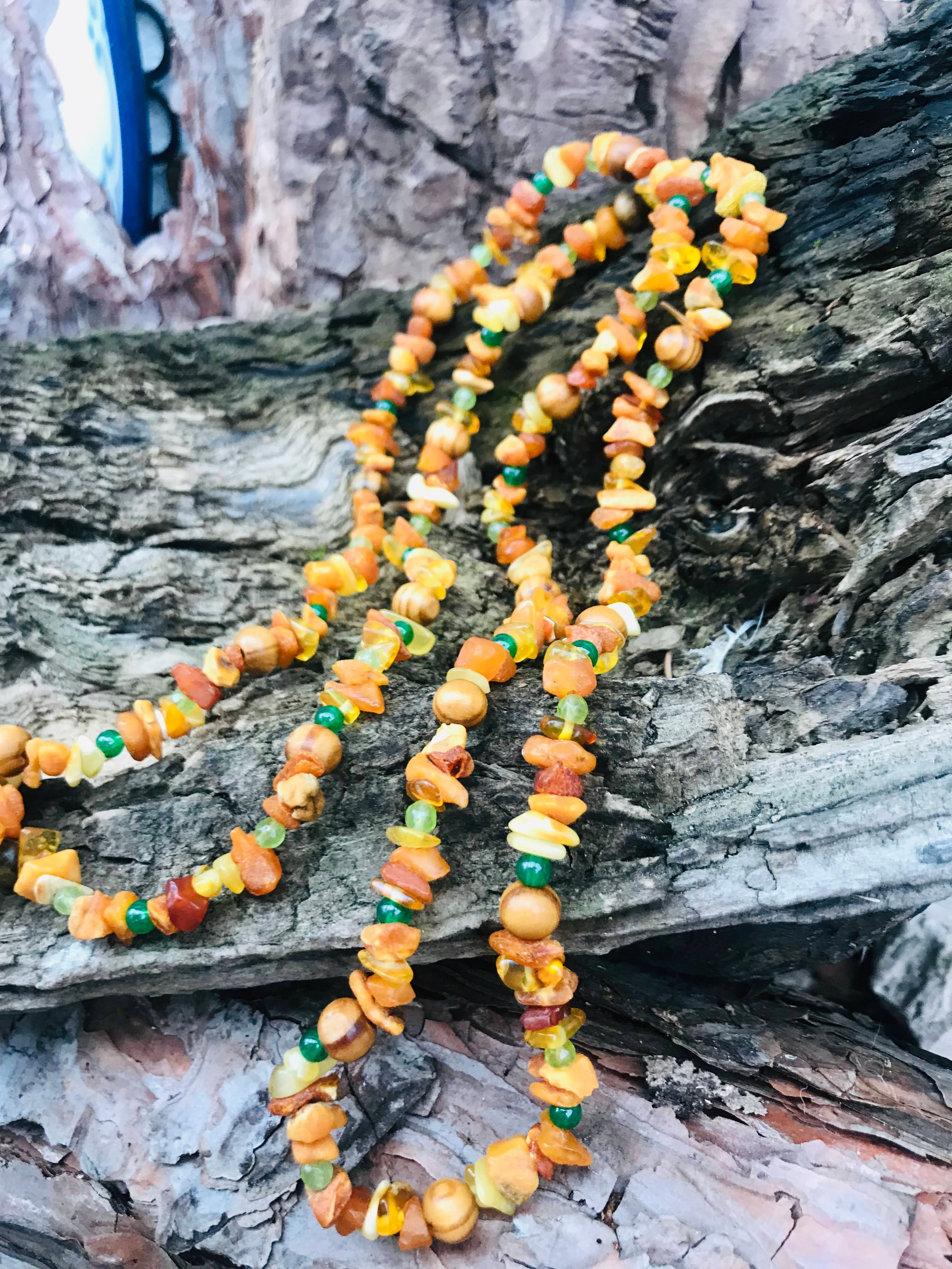 Bernstein mit Peridot & Glasschliffperlen