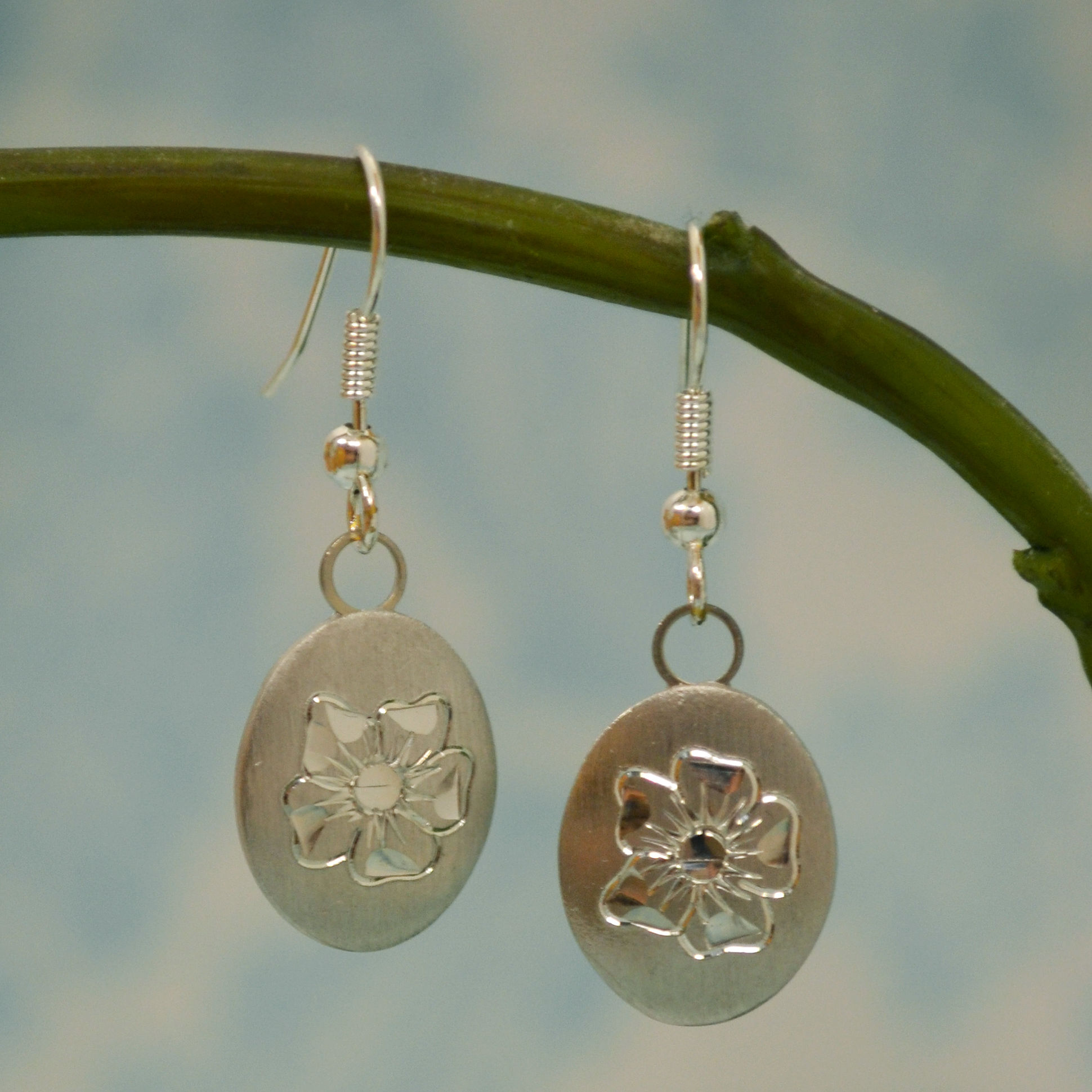 March Birth Month Flower Pewter Earrings