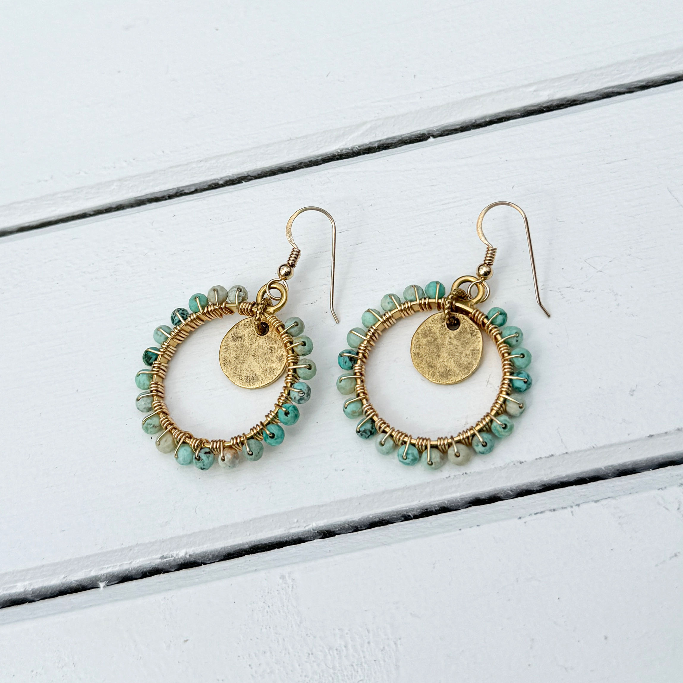 Gold Open Circle Gemstone Earrings