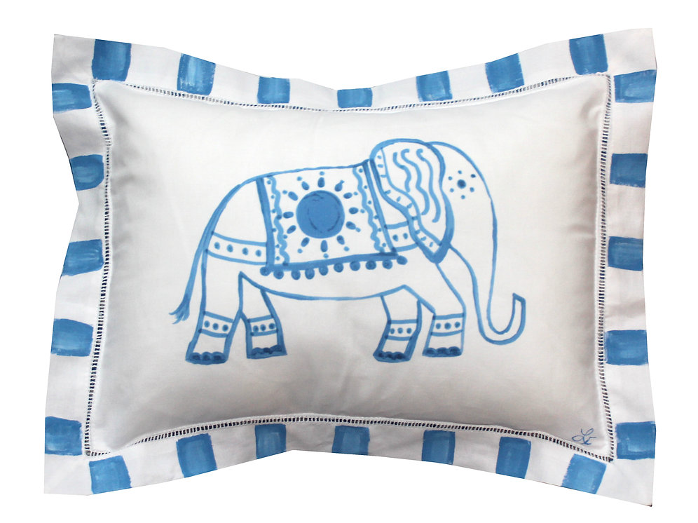 Blue and White Elephant Pillow lemondaisydesign