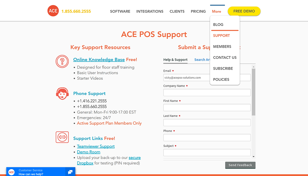 ACE POS Tech Support Page